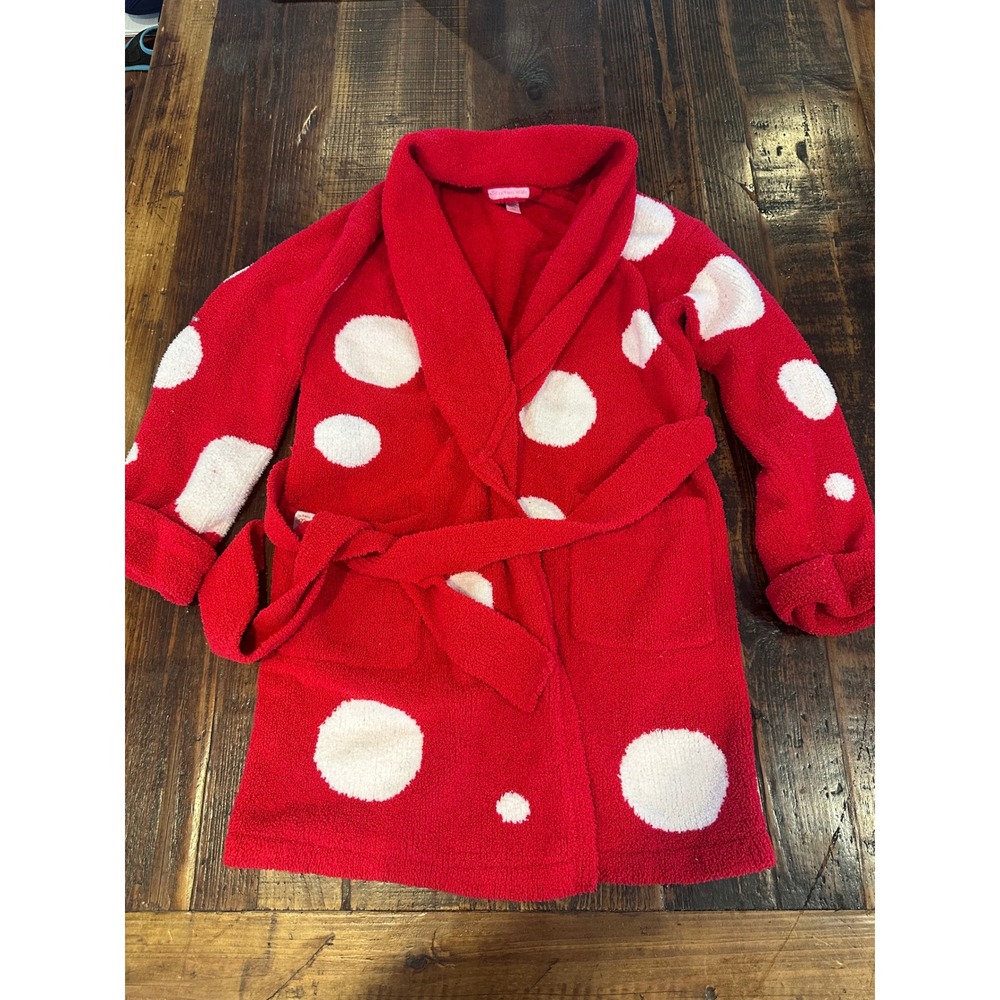 Victoria's Secret Red White Polka Dot Plush Fleece Robe Small Shawl Belted